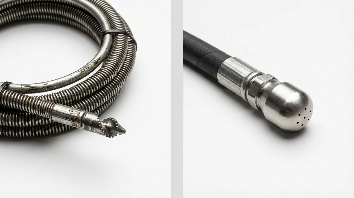 Drain snake cable and hydro jetting nozzle used for drain cleaning in Albia, IA