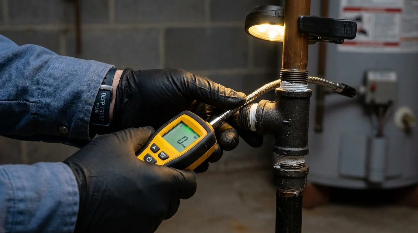 Gas leak detection with electronic sniffer by Johns Plumbing LLC in Albia