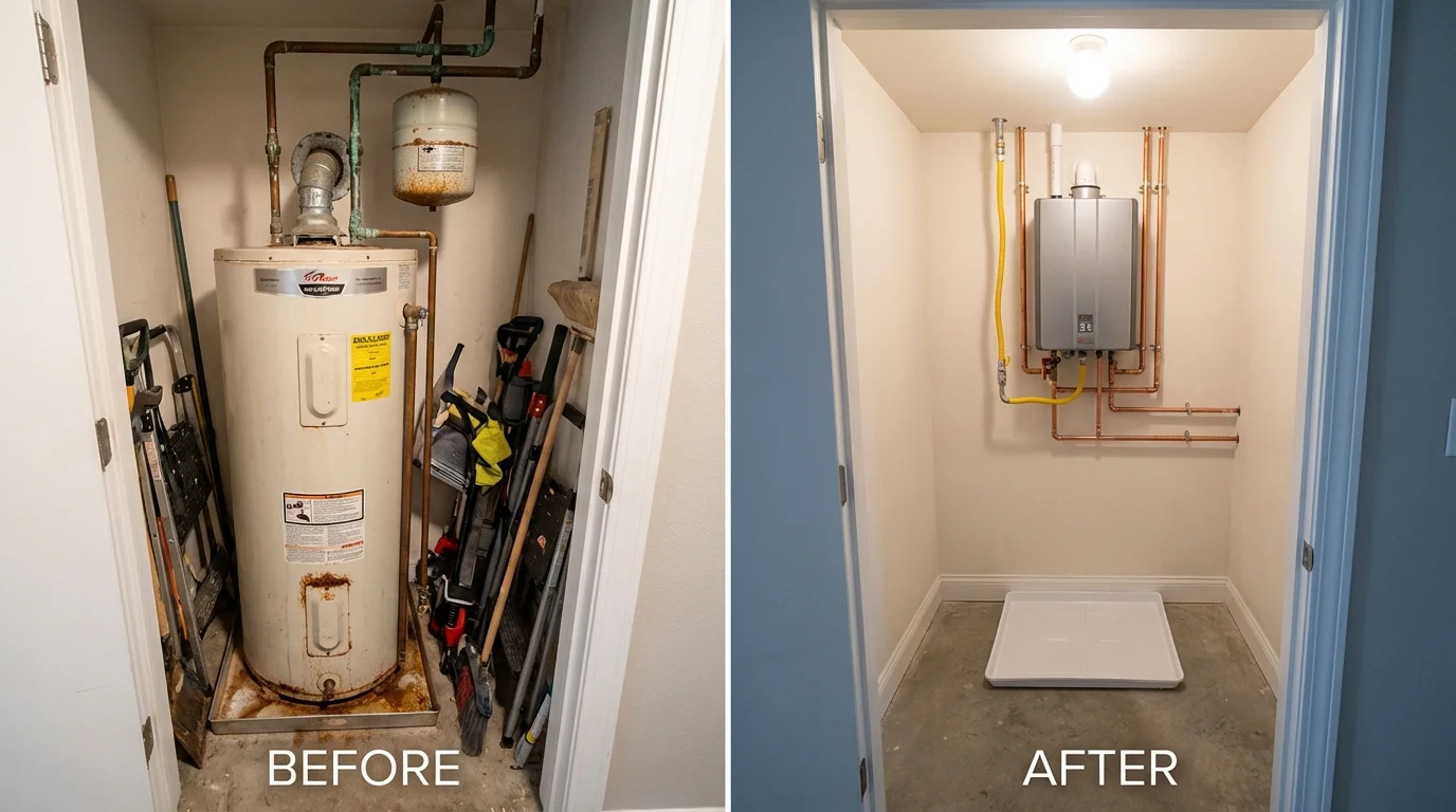 Tank water heater versus wall-mounted tankless unit comparison for Albia, IA homeowners