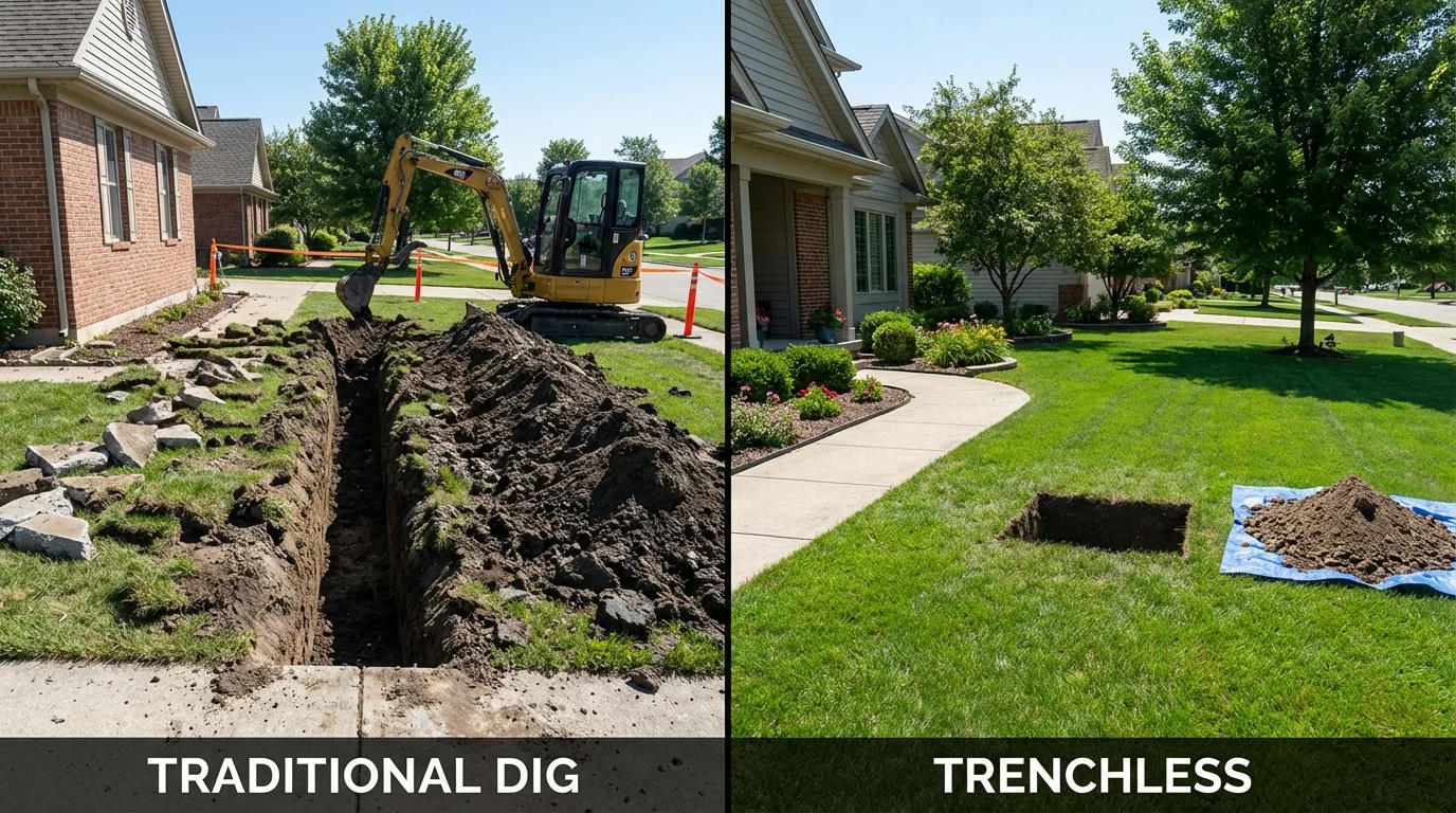 Trenchless sewer repair with minimal yard damage versus traditional excavation in Albia, IA